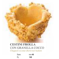 CESTINI FROLLA CON GRANELLA DI COCCO COSULETE CU DECOR DIN FULGI DE COCOS AROMATE SI GUSTOASE D40MM 140 BUCATI PE CUTIE